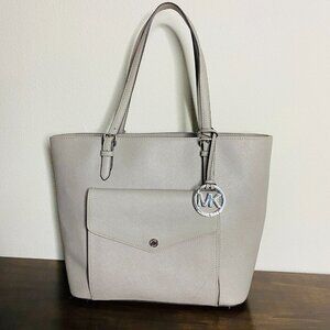 Michael Kors Jet Set Gray Saffiano Leather Tote Double Handle Traveler Bag